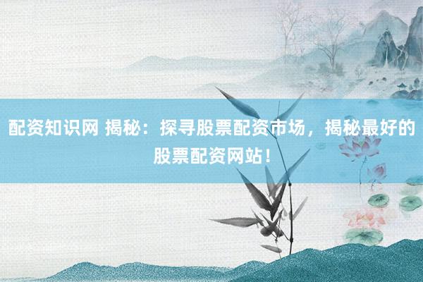 配资知识网 揭秘：探寻股票配资市场，揭秘最好的股票配资网站！