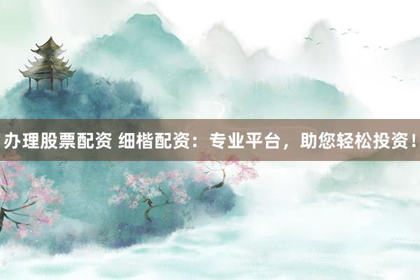 办理股票配资 细楷配资：专业平台，助您轻松投资！