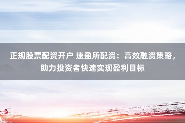正规股票配资开户 速盈所配资：高效融资策略，助力投资者快速实现盈利目标