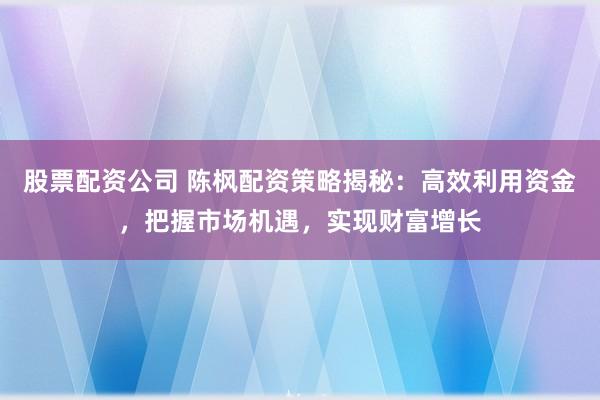 股票配资公司 陈枫配资策略揭秘：高效利用资金，把握市场机遇，实现财富增长
