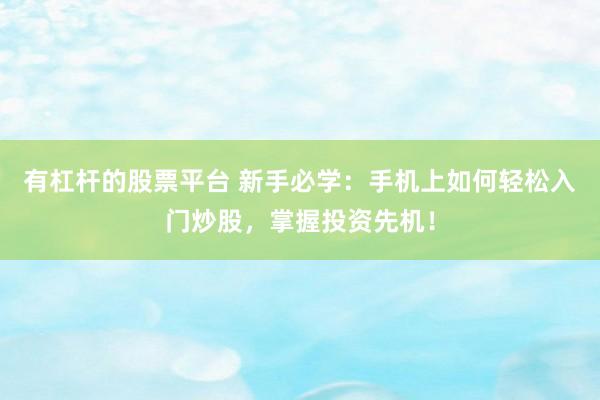 有杠杆的股票平台 新手必学：手机上如何轻松入门炒股，掌握投资先机！