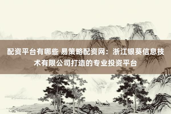 配资平台有哪些 易策略配资网：浙江银葵信息技术有限公司打造的专业投资平台
