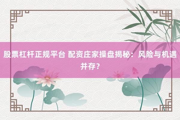股票杠杆正规平台 配资庄家操盘揭秘：风险与机遇并存？