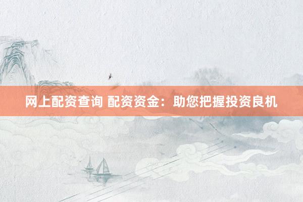 网上配资查询 配资资金：助您把握投资良机