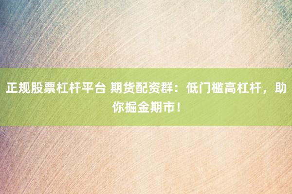 正规股票杠杆平台 期货配资群：低门槛高杠杆，助你掘金期市！