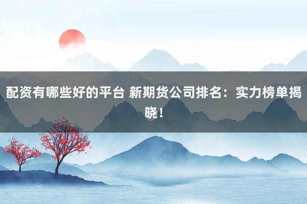 配资有哪些好的平台 新期货公司排名:实力榜单揭晓!